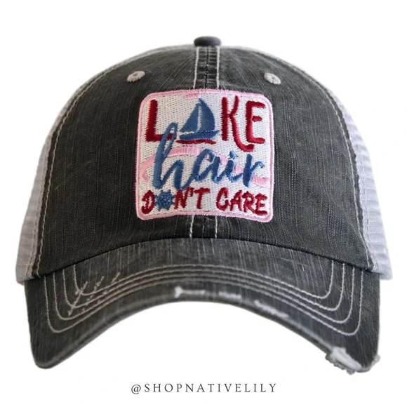 NWT Katydid Women's Distressed 'Lake Hair Don't Care' Hat, Gray/White/Multi - Picture 1 of 1